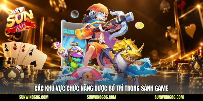 Các khu vực chức năng được bố trí trong sảnh game