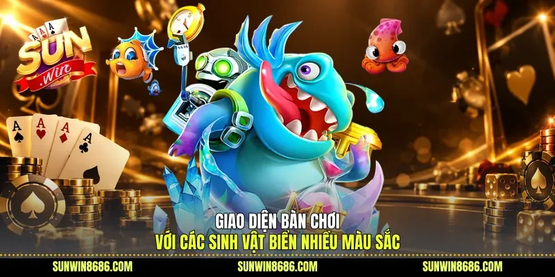 Giao diện bàn chơi với các sinh vật biển nhiều màu sắc