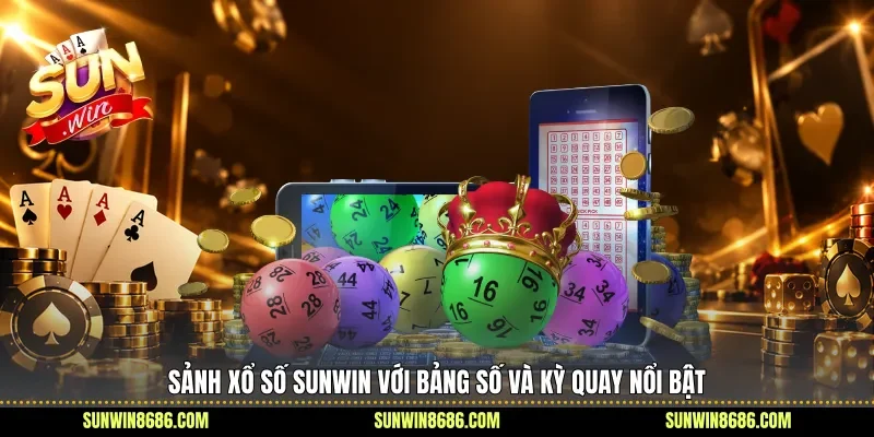 Sảnh xổ số Sunwin với bảng số và kỳ quay nổi bật